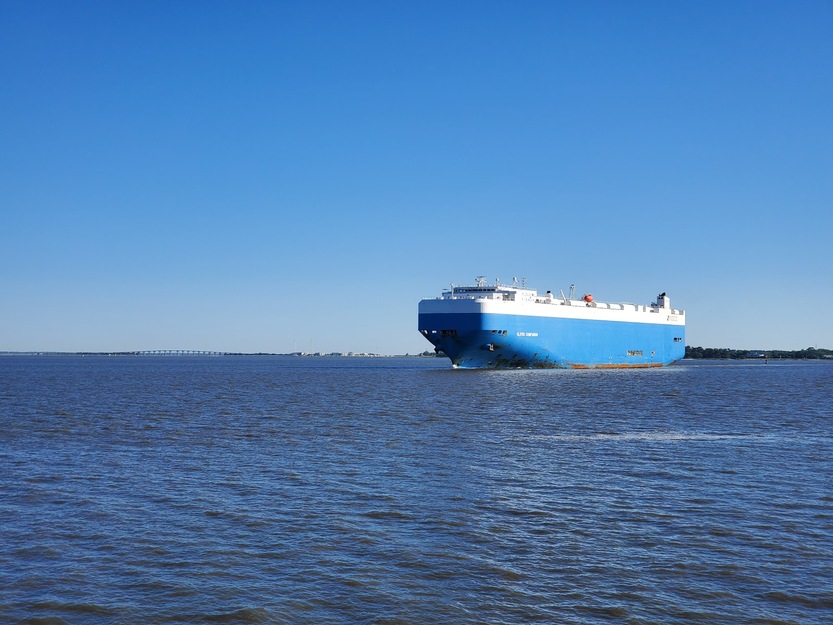 A large ship in the sea