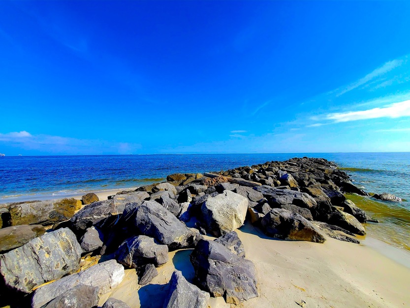 Rocky jetty on Dauphin Island East End Beach