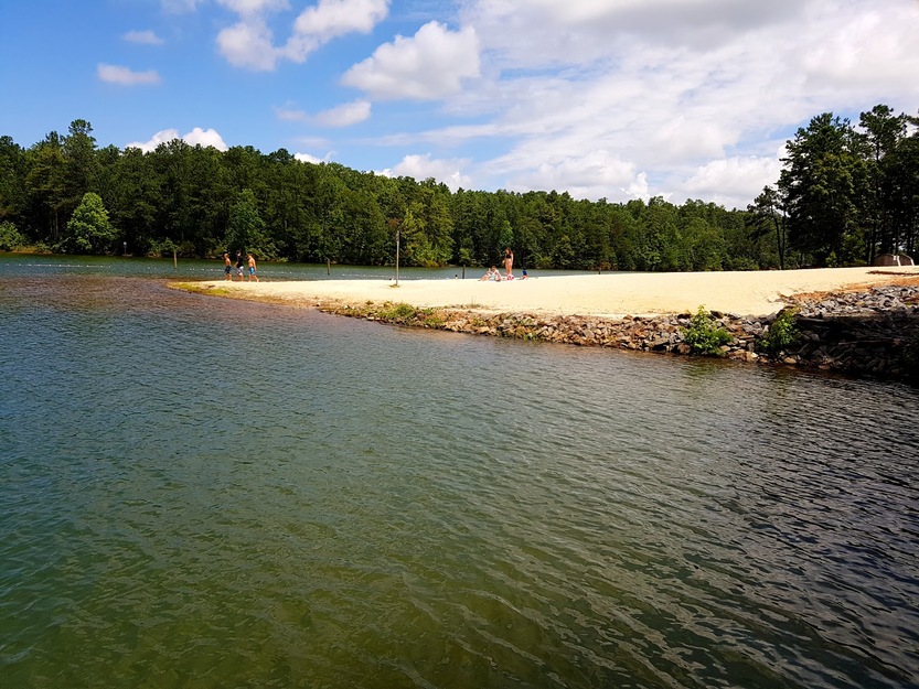 Small sandy beach in a park
