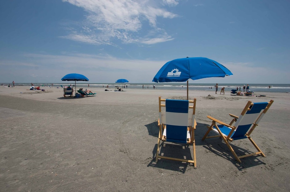 Blue umbrellas on the beach