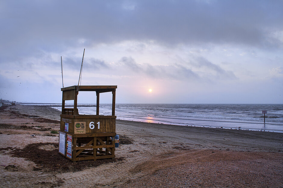 Galveston Island Seawall Beach Lifeguard Stand