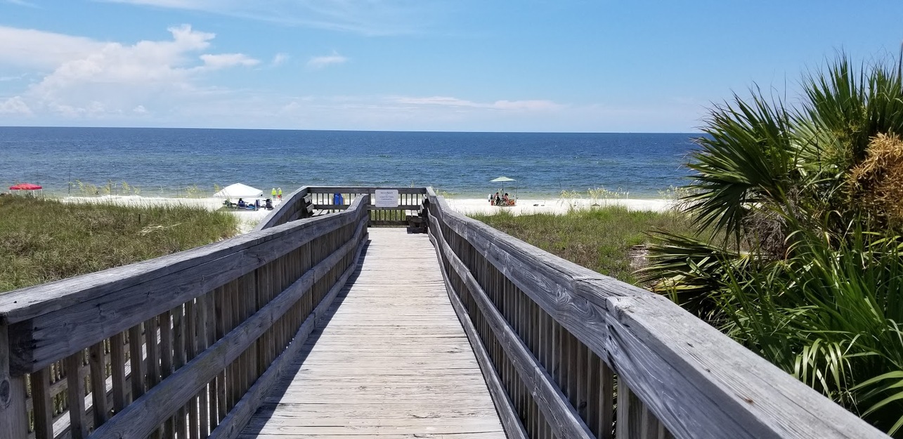 Wooden boardwalk on Mexico Beach, Florida