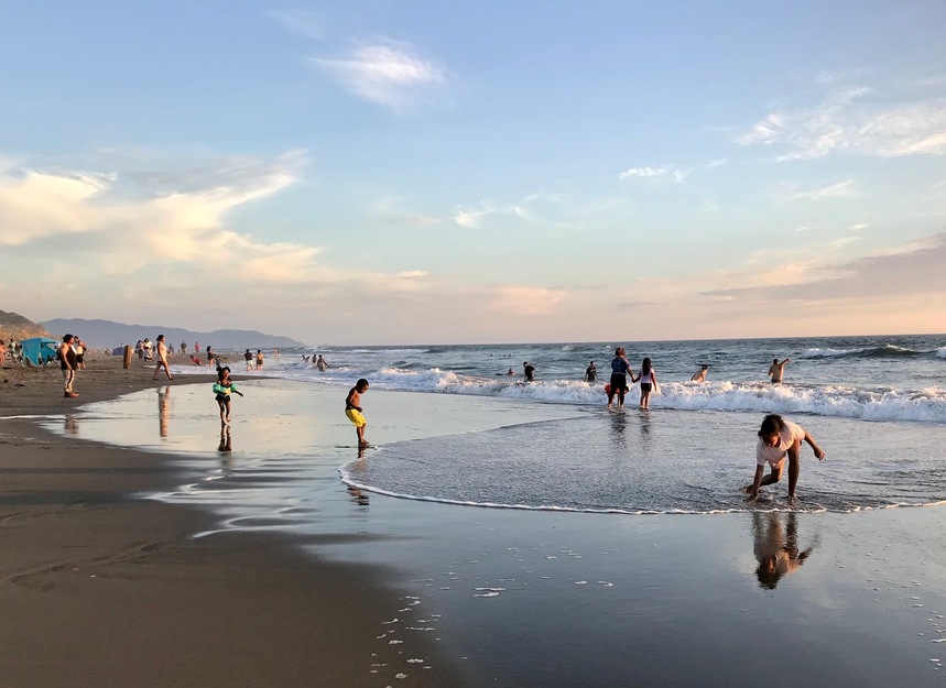 People relaxing on Ocean Beach in San Fransisco California