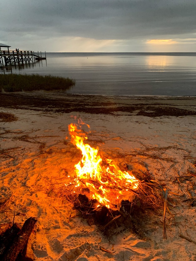 Night fire on Shired Island Beach