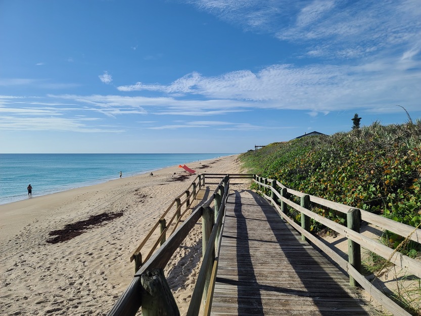 Wooden boardwalk on Bonsteel Park Beach FL