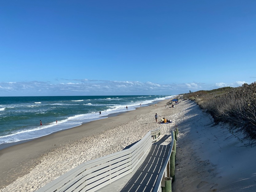 Wooden boardwalk on Juan Ponce de León Landing Beach