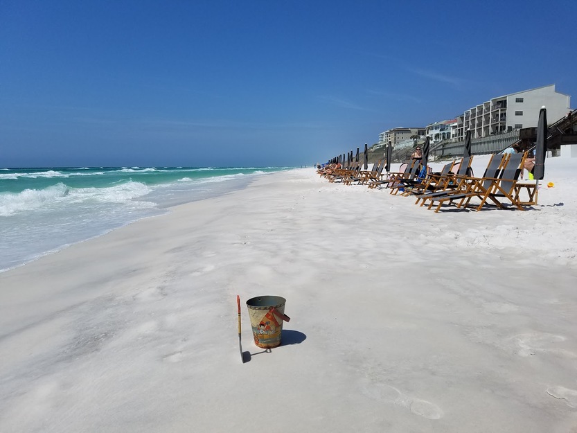 Sunbeds on Blue Mountain Beach