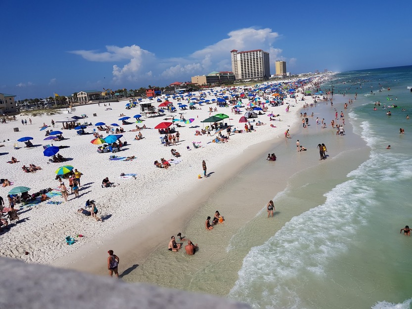 Numerous holiday-makers on the beach