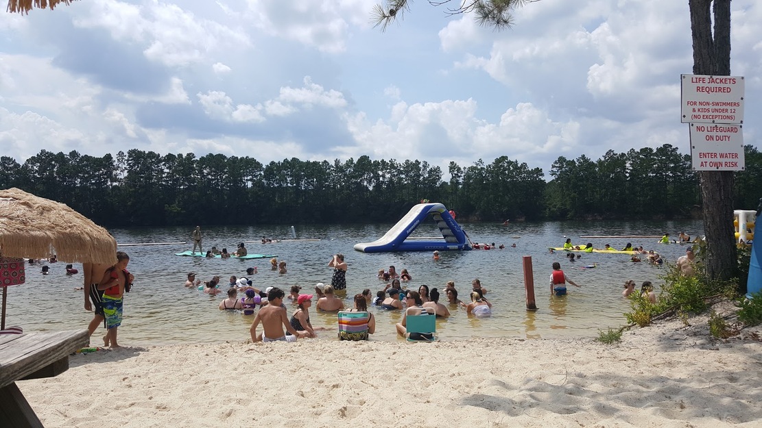 People cooling off in the lake
