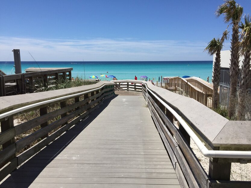 Wooden boardwalk leading to Henderson Beach State Park