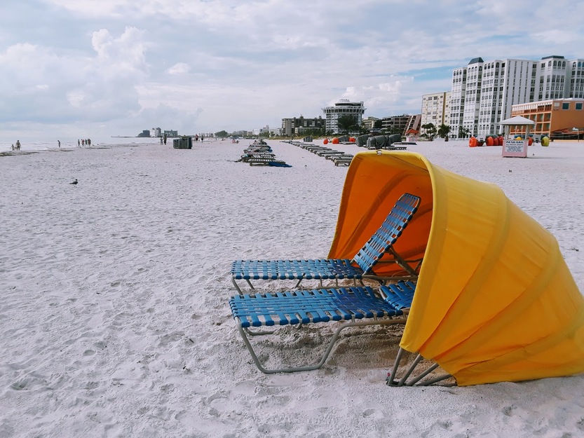 Beach tent and sunbeds